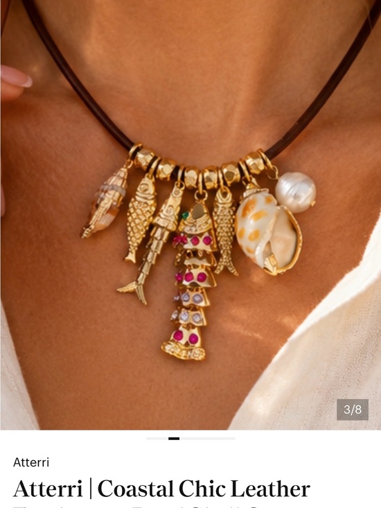 Atterri Jewelry - Atterri Coastal Chic Leather Necklace - Brown with Gold & Pearl Accents